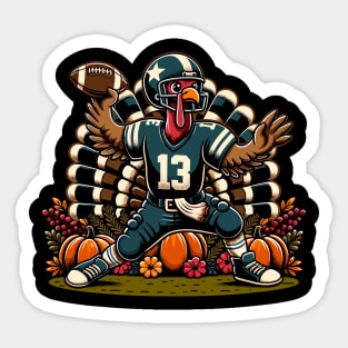 Quirky Thanksgiving Football Quarterback Turkey Sticker